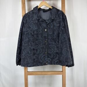 Vintage Y2K Erika Woman Black Burnout Print Denim Jacket #1251 Size 3X